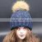 wholesale warm winter raccon fur pom hat for women