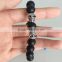 North skull black matte natural stone onyx bead bracelet for men's with toggle clasp