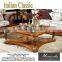 YB29 Antique Solid Wood Luxury hand carved living room furniture glass top square coffee table