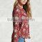 Woman Long Sleeve Stand-up Collar Button Down Floral Chiffon Blouse