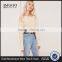 Plain White Ladies Sweater Knitwear Pullover Drop Shoulder Ladder Shoulder Distressed Crop Jumper Women