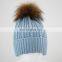 Child Kids Beanie Hats With Real Raccoon Fur Balls Wool Wholesale Winter Kids Beanie Hats