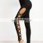 Latest Design Black Cutout Lattice Detail High Waist Leggings