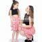 Mother daughter matching dresses 2pcs pink floral skirt black lace top women clothing summer set