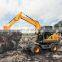 Hengwang HW75 Construction Machinery Parts Small Excavators Wheel Excavato With Attachments Rock Drill Auger
