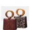 Personalized women's leopard print handbag with wooden handle fashion small square bag