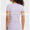 Custom Soft Hollow Out Sexy Built In Bra Short Sleeve Gym Yoga Crop Top Slim Bribbed Ladies Sports Fitness T-Shirt For Women