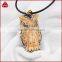 Imitation ox bone carved owl with zircon pendant bead, lovely antique gold plated owl pendant necklace animal jewelry