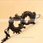 Chinese Loong Ebony Wood Men Gift Black Bag Key Ring Carved Dragon Wooden Keychain