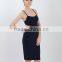 2015 New Design Sexy Spaghetti Strap Backless Black Midi Bodycon Dress