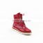 LQEB11 red PU comfortable flat casual military fuzzy ladies lace up shoes boots rubber outsole