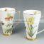 16OZ round shape large ceramic gold rim flower decal coffee mug