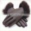 Black Girls Thin PU Leather Glove With Fur