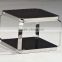 C610B Modern luxury black glass coffee table with durable stainless steel frame