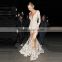 2016 Summer Celebrity Hot Sexy Women Long Maxi Dresses Fancy See Through Hollow Out Deep V Neck White Lace Evening Dress