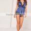 2017 Hot Sale Sexy V Neck Lace Trim Satin Pyjama Set Blue Lace Teddy Elasticated Waist Halter Back Strap Sleepwear