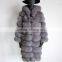 Myfur Wholesale Retail Ladies Fashion Whole Hide Real Natural Color Fox Fur Long Coat with Fur Hooded