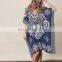 Beach Tunic Navy Blue Vintage Kaftan Beach Bikini Cover Up Chiffon Loose Swimwear Summer Dress Women