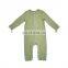 Plain Dyed Green Snap Crotch Ribbed Cozy Baby Bodysuit Romper Autumn