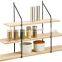 3-Tier  Wide Metal Wall Decor Storage Organizer Display Shelf with wooden panel