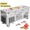 2800w Commercial Double Pans Fried Ice Cream Rolling Machine with 10 Buckets Stainless Steel Moveable roll Ice Cream Maker