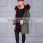 Fashion Olive Green Korean Style Women Zipper Fur Hooded Coat Jacket