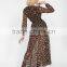 maxi dress long sleeve Deep V Neck Chiffon floor-length sheer leopard print Maxi Dress