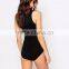 MGOO Women Sexy Wear Low Cut Bodysuit V Neckline Plain Black With Your Own Label One Piece Underwear