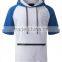 men's short sleeve athletics crop hoodie with Zipper big pocket two-tone plain hoodies