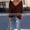 Womens Sexy V-collar Casual Long Sleeve Knitted Pullover Loose Sweater Jumper Tops Knitwear