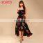 Women Casual One Piece Shoulder-straps Wrap Dress Black Long Floral Print Dress