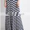 Striped Fold-Over Raw-cut Hem Long Maxi Skirt