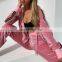 Slim fit velvet pink ladies custom tracksuit sweat suit