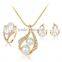 Gold Plated Elegant Fashion Inlaid Crystal Jewelry Sets Imitation Pearl Earrings Necklaces Ring Set For Women Wedding