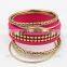 Punk Leather Fashion Retro Red Wood Bangle Multilayer Alloy Bracelet For Lady's
