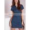 Fashion Casual One Piece Eyelet Detail Dress Mid Blue