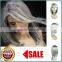 on Sale Popular Silky Straight Silver White Grey Synthetic Hair Wig With High Resistant Fiber Free Shipping