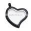 26*29mm Heart Black Floating Stainless Steel Locket Necklace
