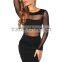 Black Mesh Women Inserts Sexy Woman Long Sleeves Bodycon Night Club Dress PW-LC21149