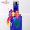 Pre-made cheap satin rainbow wine bottle bow with rubber