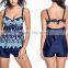 Nylon Plus Size Tankinis Set backless two piece padded skinny style stretchable floral Sold By Set