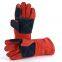 Velvet Black Welding Work Gloves Double Layered Heat Resistant Lined Leather Gloves