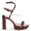 Women beautiful fancy leopard print design high block heels platform crossover double ankle strap sandals ladies shoes