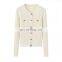 Autumn Manufacturer Custom 100% Cashmere Crew Neck Cardigan Sweater Knitted Solid Pattern Button Decoration Casual Style Winter