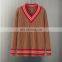 2024 Winter Casual Girls V Neck Sweater Striped Pullover Thick 100% Cashmere Long Length