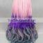 cheap beauty long 70cm colorful pink purple Gary wave cosplay Lolita women party wig