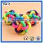 Colorful rainbow soft rubber dog chew bell ball, TPR woven teeth-cleaning pet toy chew bell ball