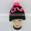 Promotional Cheap Cute Knit Hats Lovely Beanie Hat With Pink Top Ball