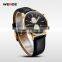 WEIDE Japan Movement Genuine Leather Strap Men Gold Watches Luxury Watch In  Express