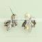 Lovely bee design crystal pearl metal stud earring